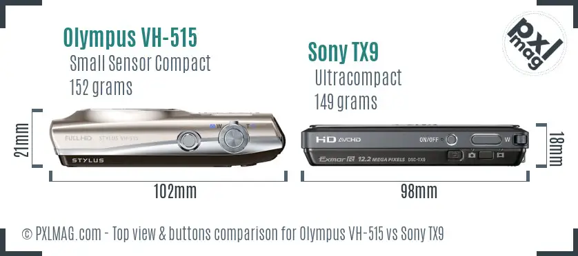 Olympus VH-515 vs Sony TX9 top view buttons comparison Olympus VH-515 vs Sony TX9 top view buttons comparison