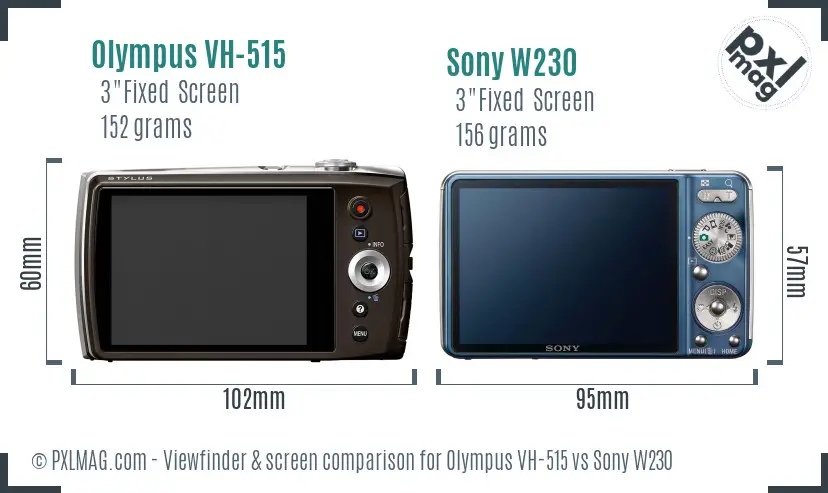 Olympus VH-515 vs Sony W230 Screen and Viewfinder comparison