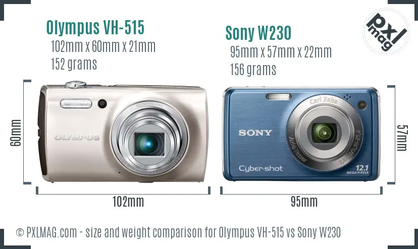 Olympus VH-515 vs Sony W230 size comparison