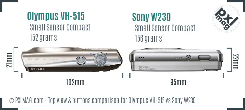 Olympus VH-515 vs Sony W230 top view buttons comparison