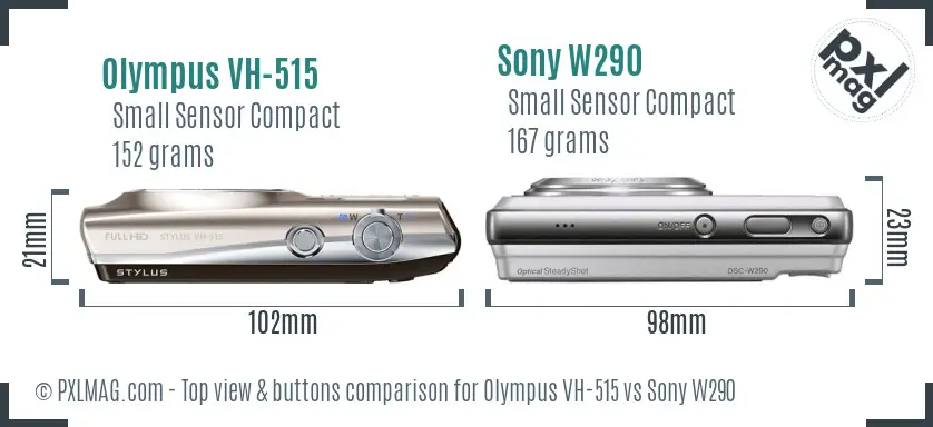 Olympus VH-515 vs Sony W290 top view buttons comparison
