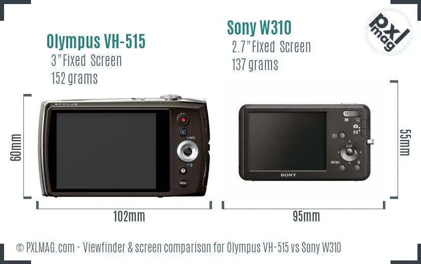 Olympus VH-515 vs Sony W310 Screen and Viewfinder comparison
