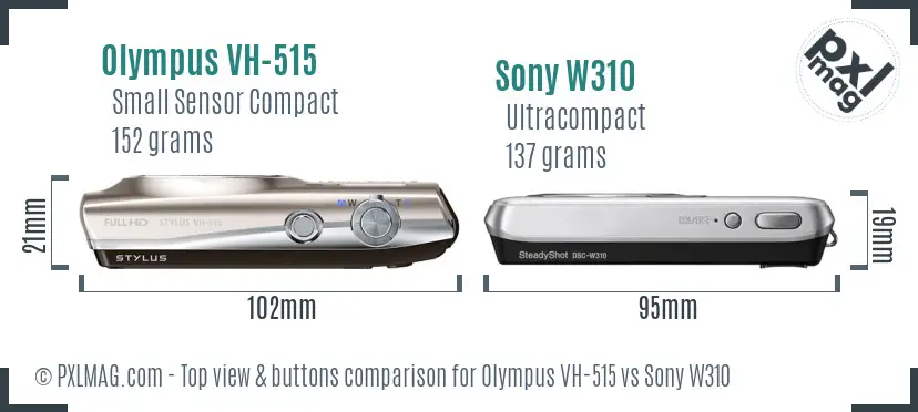 Olympus VH-515 vs Sony W310 top view buttons comparison