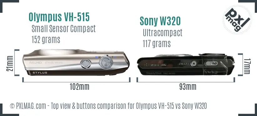Olympus VH-515 vs Sony W320 top view buttons comparison