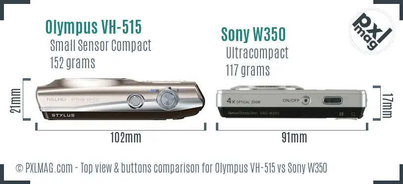 Olympus VH-515 vs Sony W350 top view buttons comparison