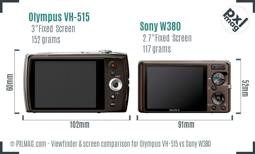 Olympus VH-515 vs Sony W380 Screen and Viewfinder comparison