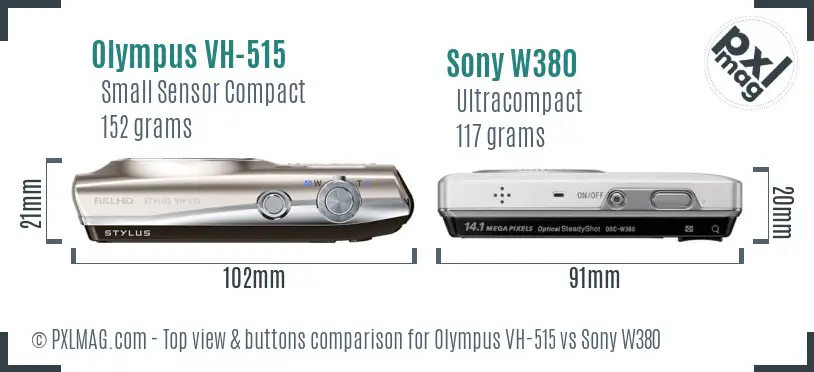 Olympus VH-515 vs Sony W380 top view buttons comparison