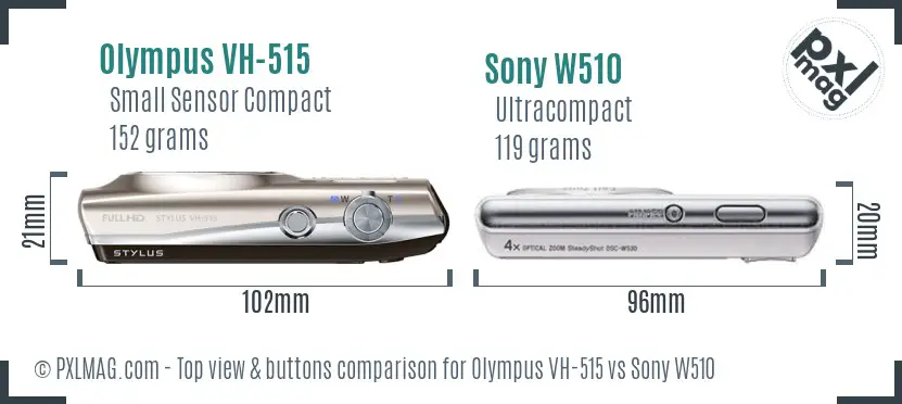 Olympus VH-515 vs Sony W510 top view buttons comparison