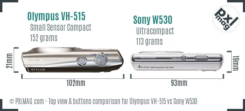 Olympus VH-515 vs Sony W530 top view buttons comparison
