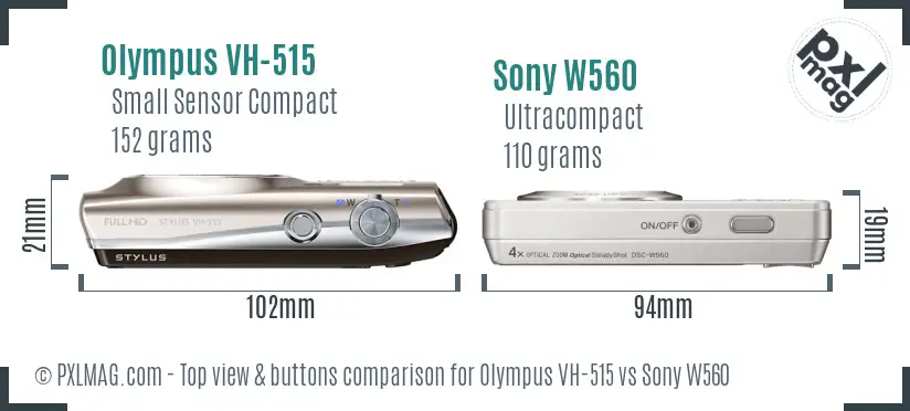 Olympus VH-515 vs Sony W560 top view buttons comparison