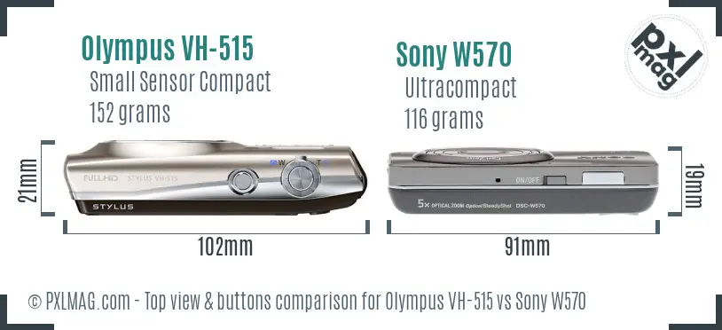 Olympus VH-515 vs Sony W570 top view buttons comparison