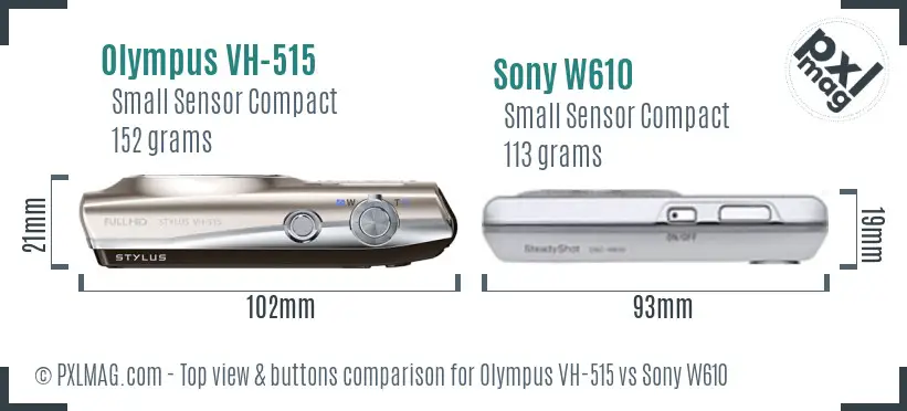 Olympus VH-515 vs Sony W610 top view buttons comparison