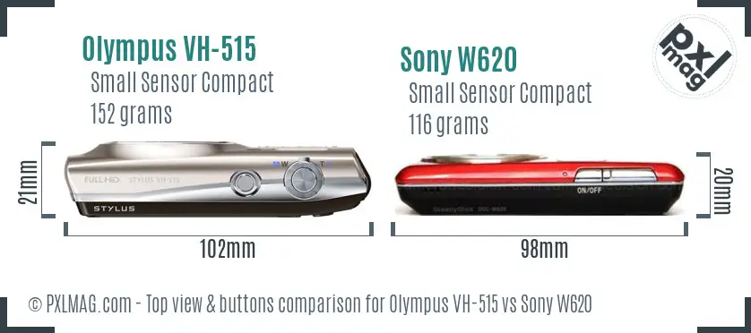 Olympus VH-515 vs Sony W620 top view buttons comparison