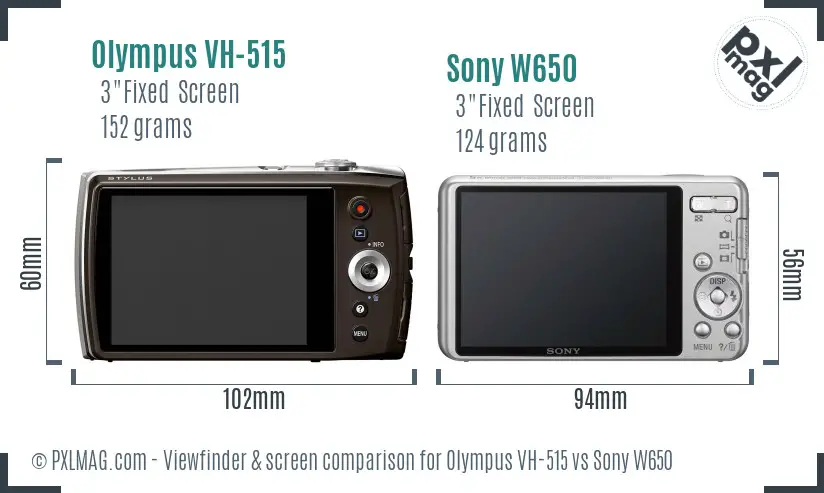 Olympus VH-515 vs Sony W650 Screen and Viewfinder comparison