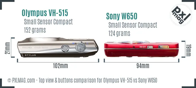 Olympus VH-515 vs Sony W650 top view buttons comparison
