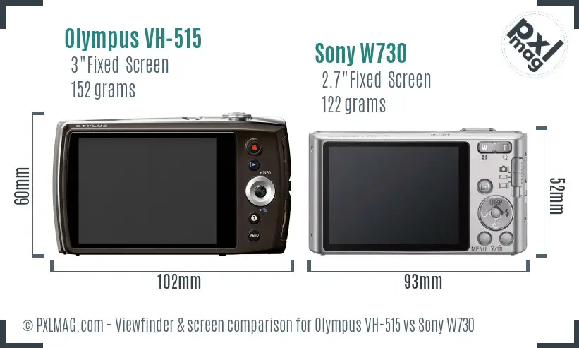 Olympus VH-515 vs Sony W730 Screen and Viewfinder comparison