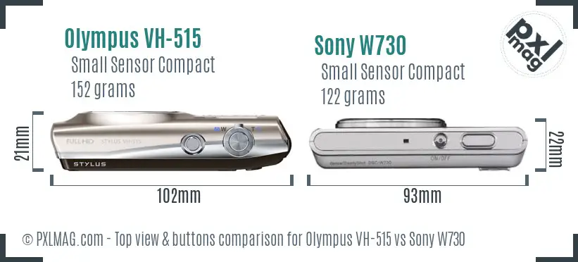 Olympus VH-515 vs Sony W730 top view buttons comparison
