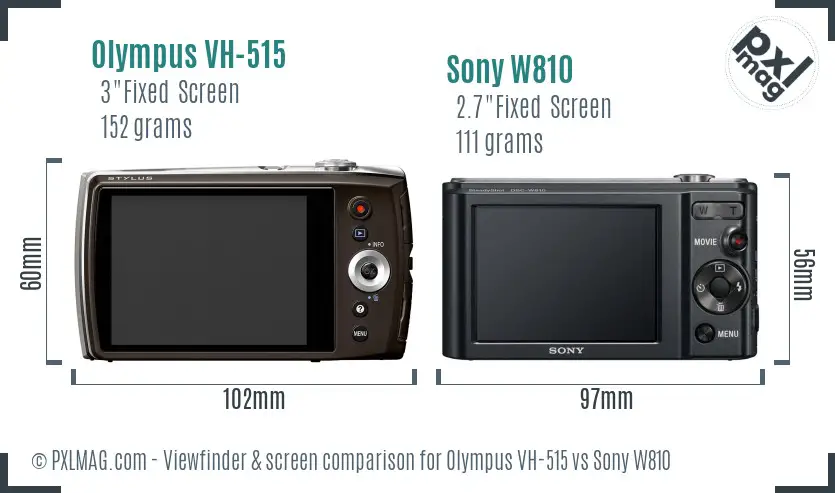 Olympus VH-515 vs Sony W810 Screen and Viewfinder comparison