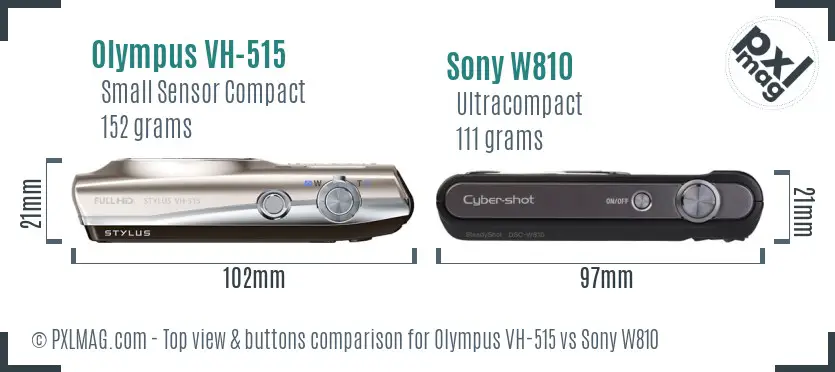 Olympus VH-515 vs Sony W810 top view buttons comparison