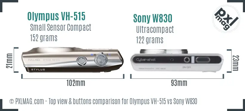 Olympus VH-515 vs Sony W830 top view buttons comparison
