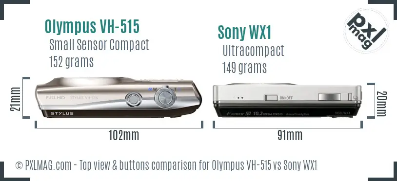 Olympus VH-515 vs Sony WX1 top view buttons comparison