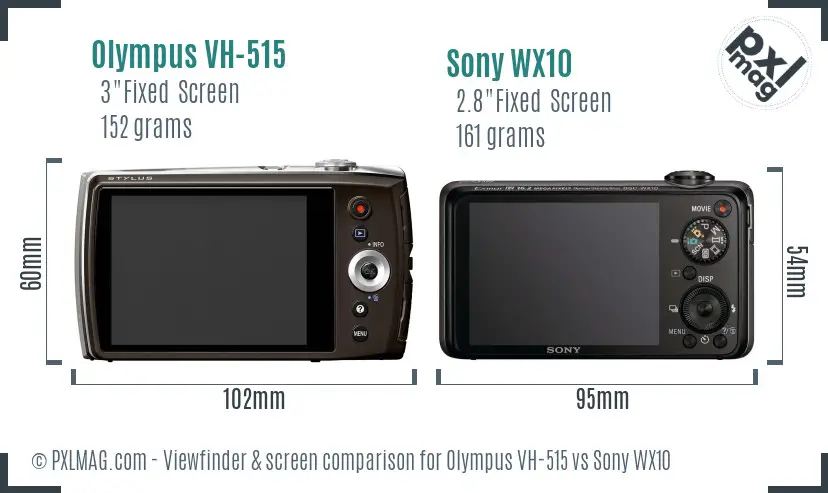 Olympus VH-515 vs Sony WX10 Screen and Viewfinder comparison