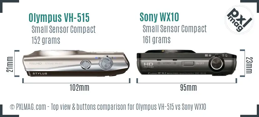 Olympus VH-515 vs Sony WX10 top view buttons comparison