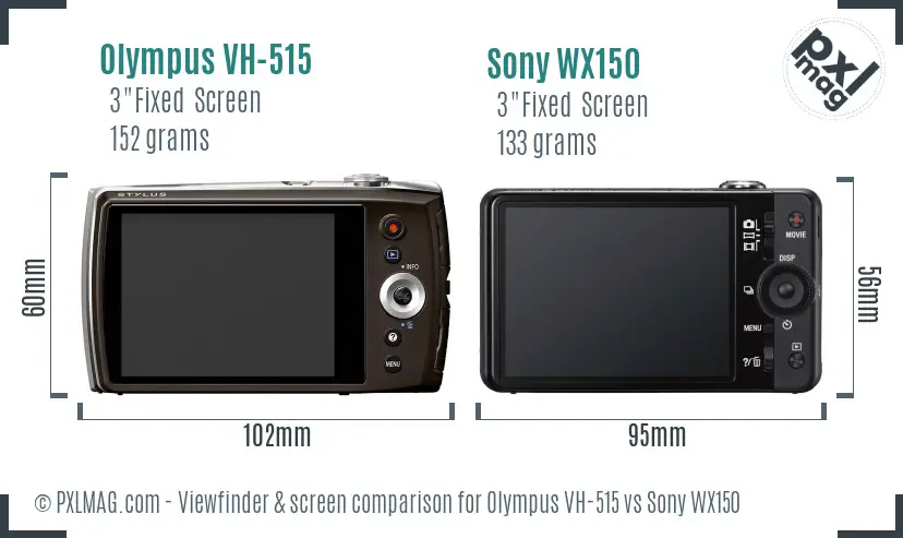 Olympus VH-515 vs Sony WX150 Screen and Viewfinder comparison