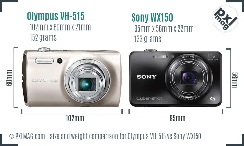 Olympus VH-515 vs Sony WX150 size comparison