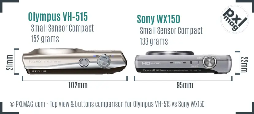 Olympus VH-515 vs Sony WX150 top view buttons comparison
