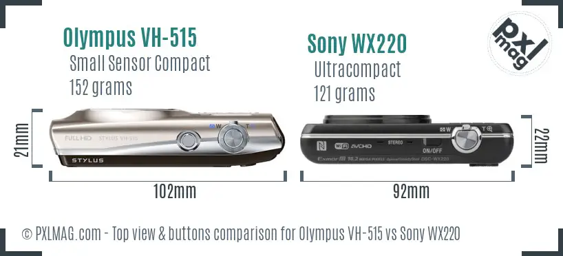 Olympus VH-515 vs Sony WX220 top view buttons comparison