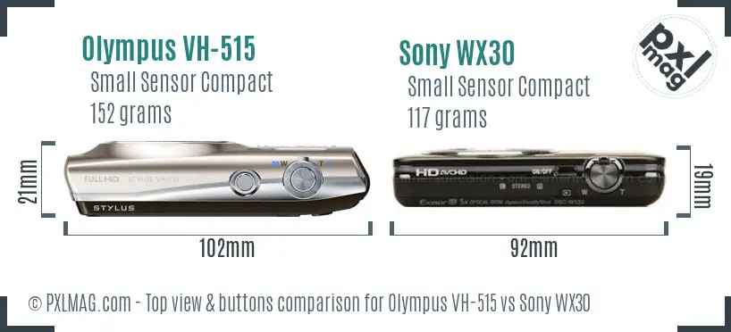 Olympus VH-515 vs Sony WX30 top view buttons comparison
