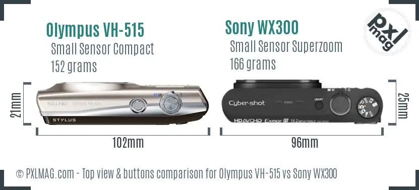 Olympus VH-515 vs Sony WX300 top view buttons comparison