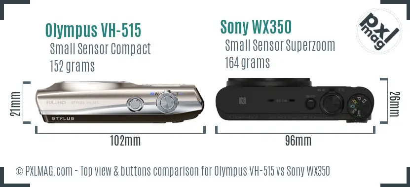 Olympus VH-515 vs Sony WX350 top view buttons comparison