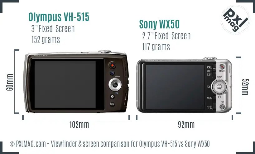 Olympus VH-515 vs Sony WX50 Screen and Viewfinder comparison