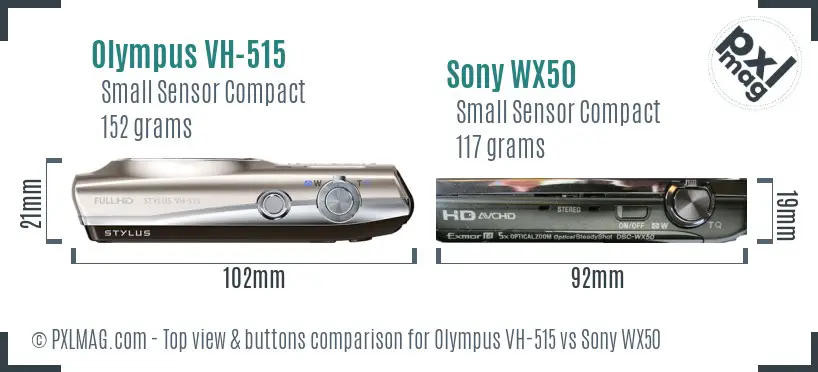 Olympus VH-515 vs Sony WX50 top view buttons comparison