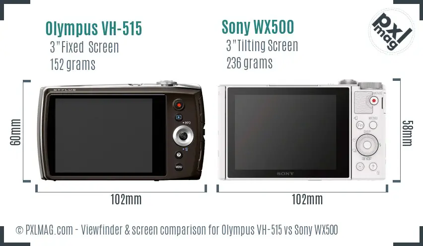 Olympus VH-515 vs Sony WX500 Screen and Viewfinder comparison