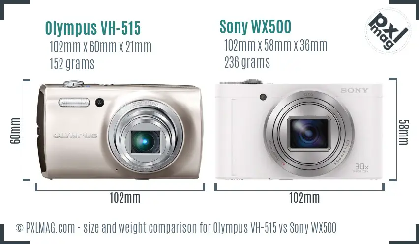 Olympus VH-515 vs Sony WX500 size comparison