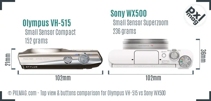 Olympus VH-515 vs Sony WX500 top view buttons comparison