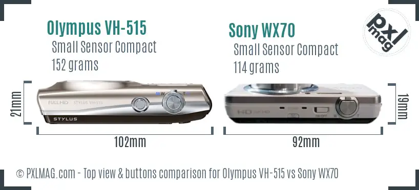 Olympus VH-515 vs Sony WX70 top view buttons comparison