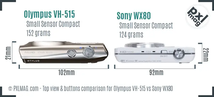 Olympus VH-515 vs Sony WX80 top view buttons comparison