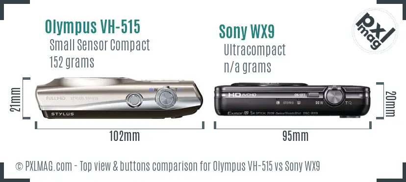 Olympus VH-515 vs Sony WX9 top view buttons comparison