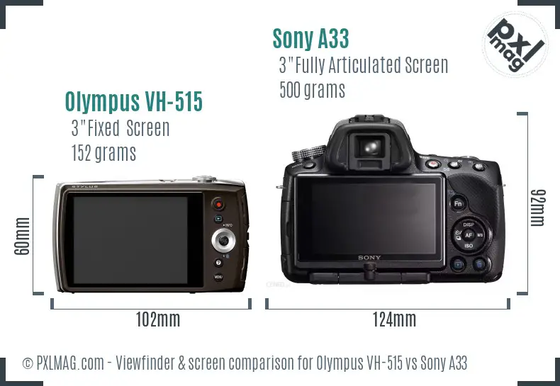 Olympus VH-515 vs Sony A33 Screen and Viewfinder comparison