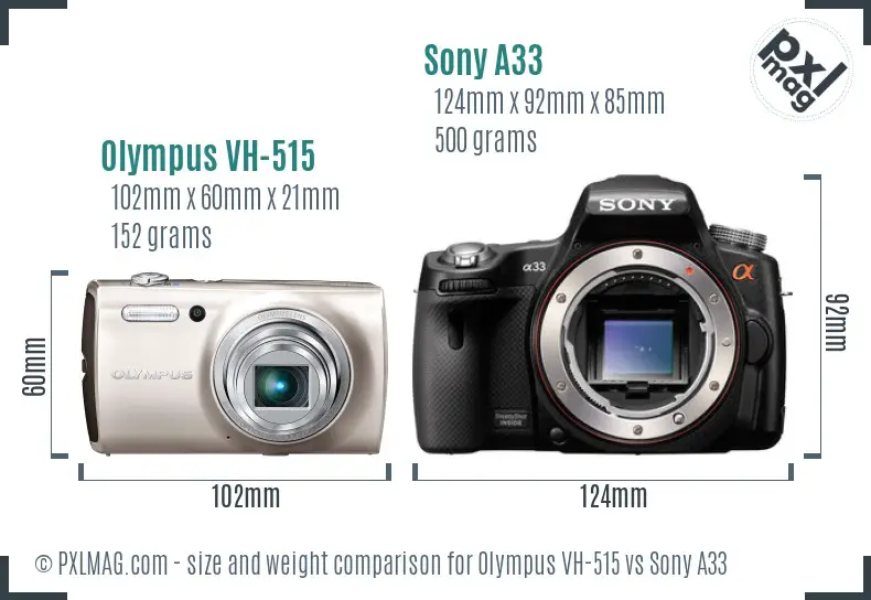 Olympus VH-515 vs Sony A33 size comparison