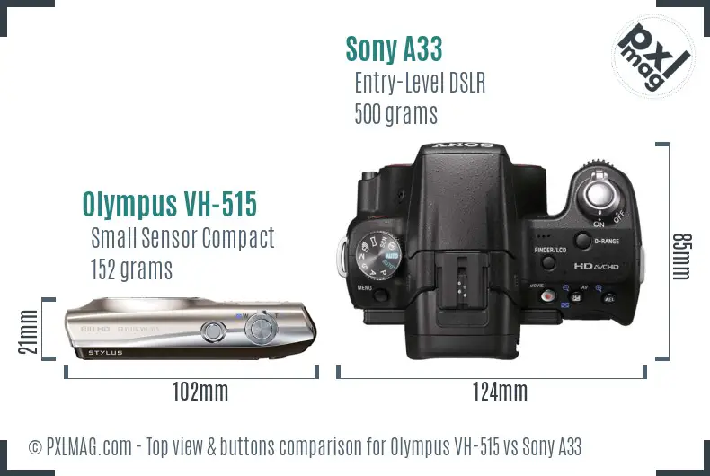 Olympus VH-515 vs Sony A33 top view buttons comparison