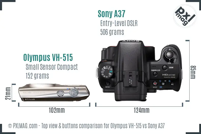 Olympus VH-515 vs Sony A37 top view buttons comparison
