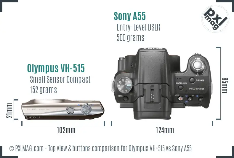 Olympus VH-515 vs Sony A55 top view buttons comparison
