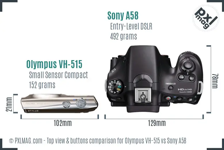Olympus VH-515 vs Sony A58 top view buttons comparison