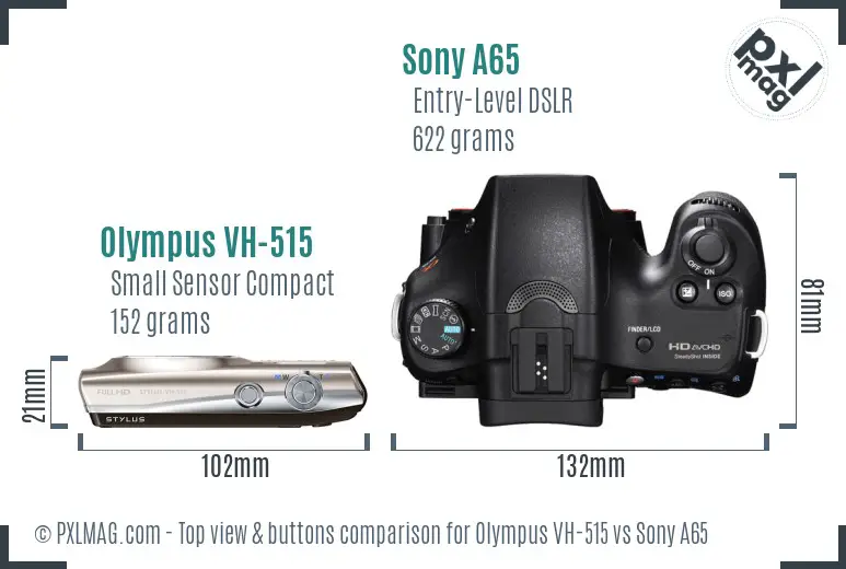 Olympus VH-515 vs Sony A65 top view buttons comparison