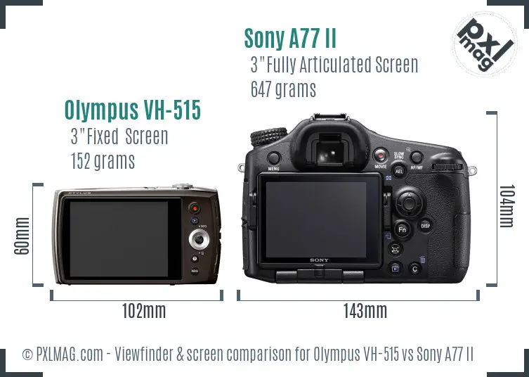 Olympus VH-515 vs Sony A77 II Screen and Viewfinder comparison